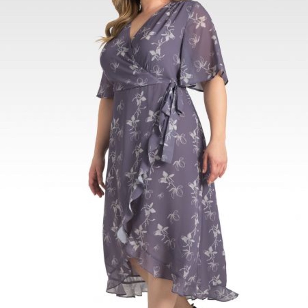 Standards & Practices Anita Lavender Ruffle Sleeve Ruffle Hem Wrap Dress Size 2X